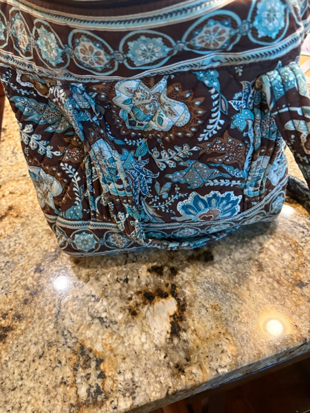 Vera Bradley Brown and Turquoise Floral Quilted Shoulder Bag